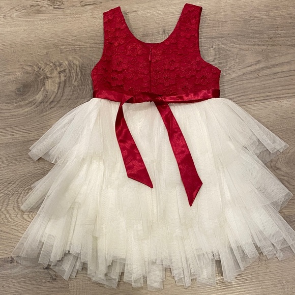 2T Red Lace Satin & Ivory Tulle Flower Girl Dress Holiday Special Occasion Tutu - Picture 7 of 7